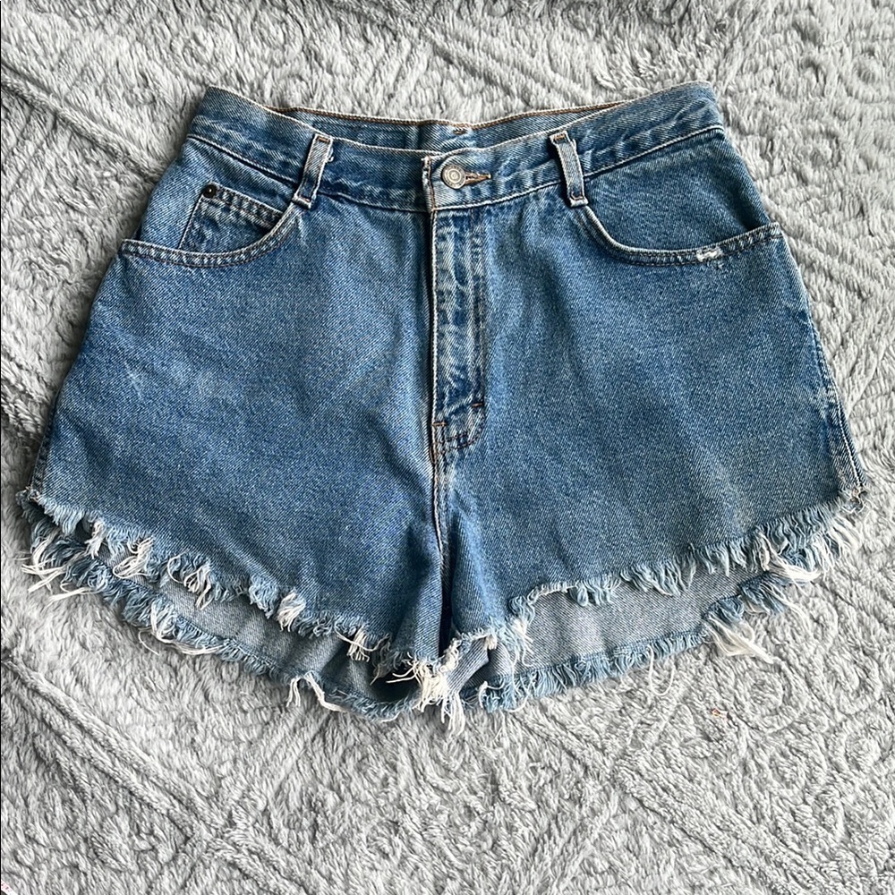 VTG 80S/90S GITANO medium wash blue Denim Frayed Hem Women's high rise cut off S